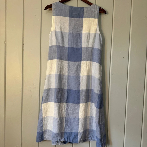 J Jill Love Linen Blue Gingham Tie front Dress Size Medium Petite - Picture 10 of 11